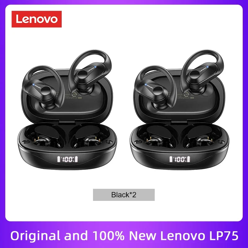 Fone de ouvido Lenovo LP75 TWS Bluetooth V5.3 Headphones,Wireless LED Digital Display