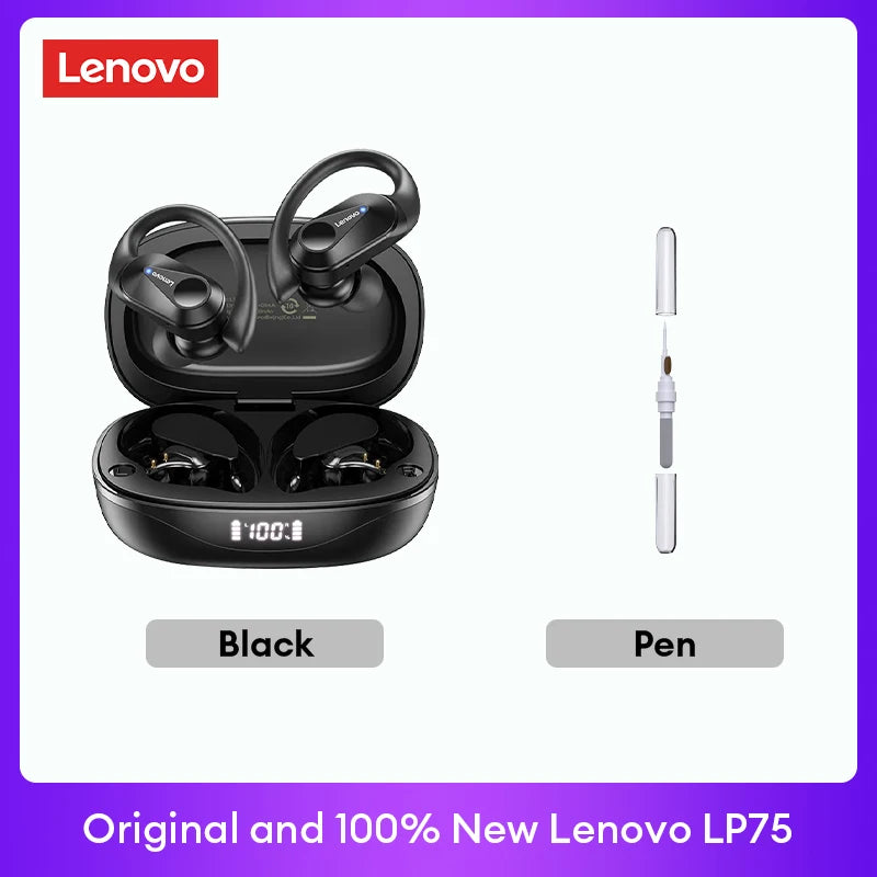 Fone de ouvido Lenovo LP75 TWS Bluetooth V5.3 Headphones,Wireless LED Digital Display