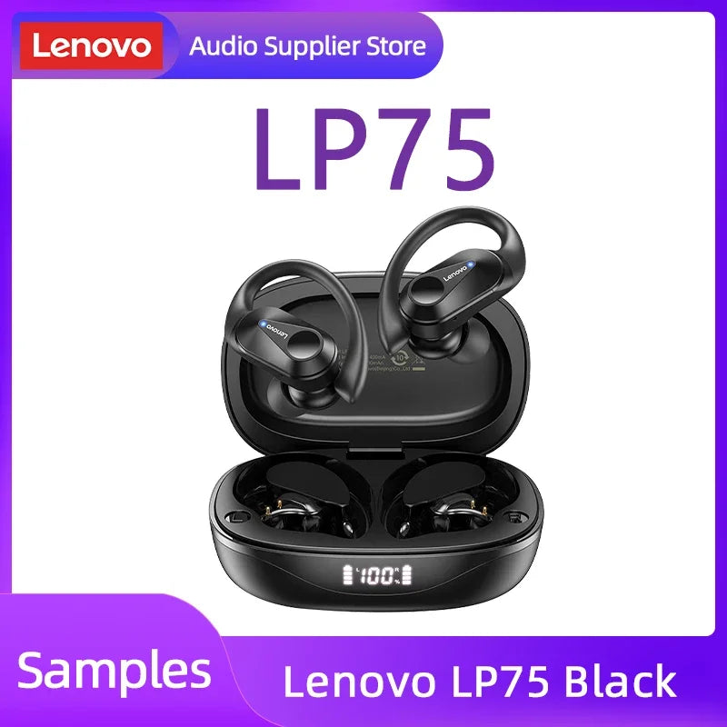 Fone de ouvido Lenovo LP75 TWS Bluetooth V5.3 Headphones,Wireless LED Digital Display