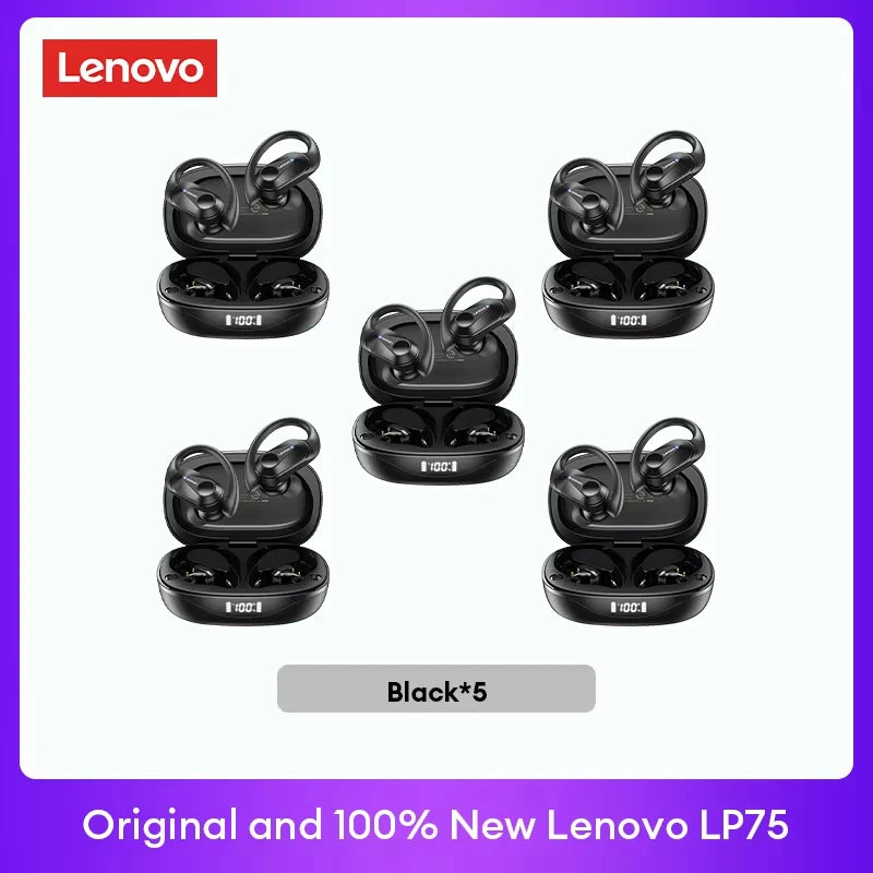 Fone de ouvido Lenovo LP75 TWS Bluetooth V5.3 Headphones,Wireless LED Digital Display