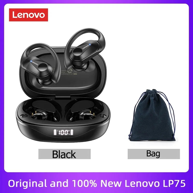 Fone de ouvido Lenovo LP75 TWS Bluetooth V5.3 Headphones,Wireless LED Digital Display